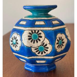 LONGWY  :   PETIT VASE EPOQUE  ART DECO  EN EMAUX DE LONGWY  10,5 CM 