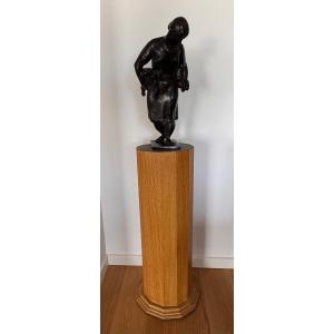 Art Deco Style Blond-wood Veneered Canted Column