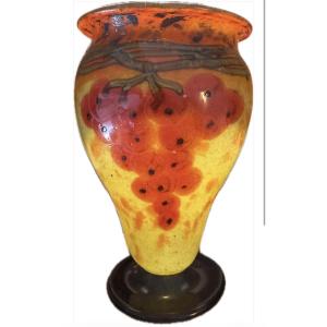 Charles Schneider: Small Vase With Red Currants, 1922, In Perfect Condition (12.8 Cm)