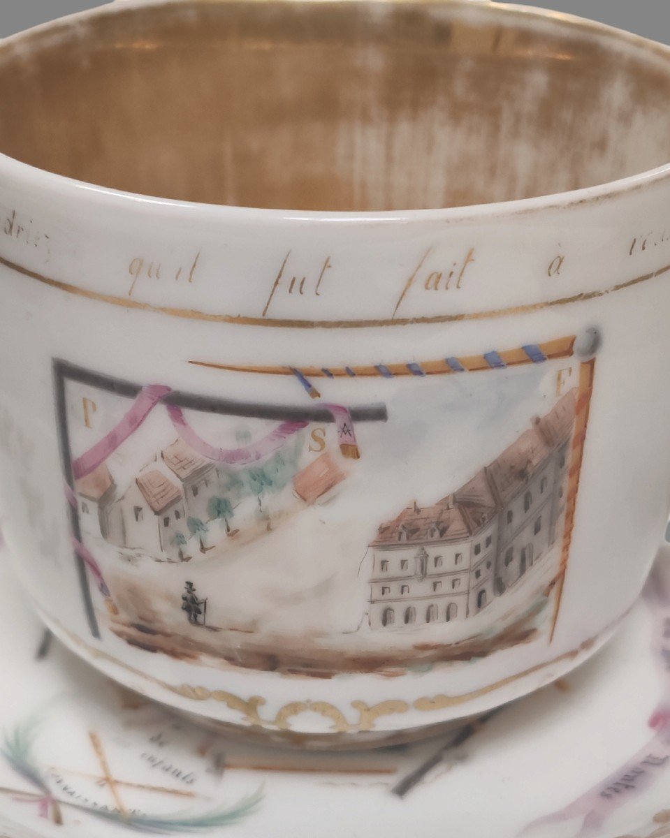 Tasse Et Sous Tasse Compagnonnique En Porcelaine XIXème-photo-4