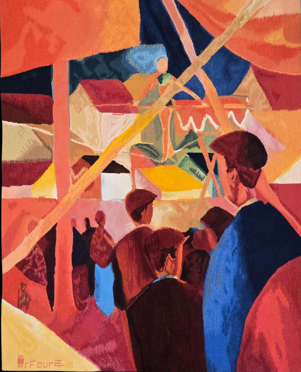 Wool Tapestry, The Tightrope Walker After August Macke. 