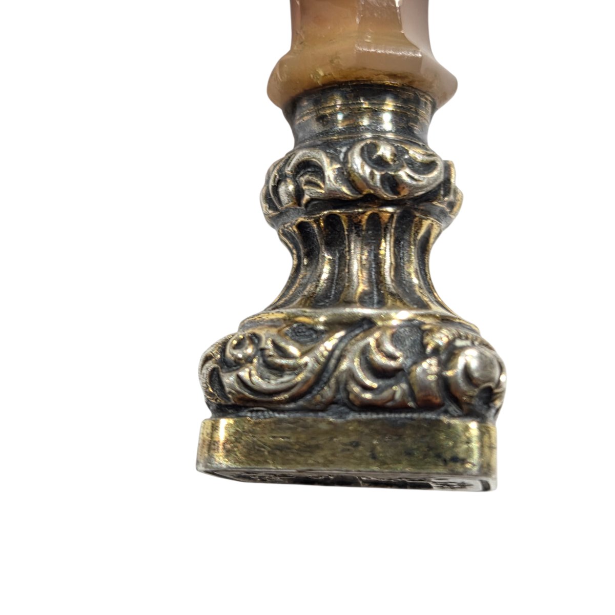 Cachet ancien armorié en argent 800 poinçon sanglier et cornaline taillée – XIXᵉ siècle-photo-2