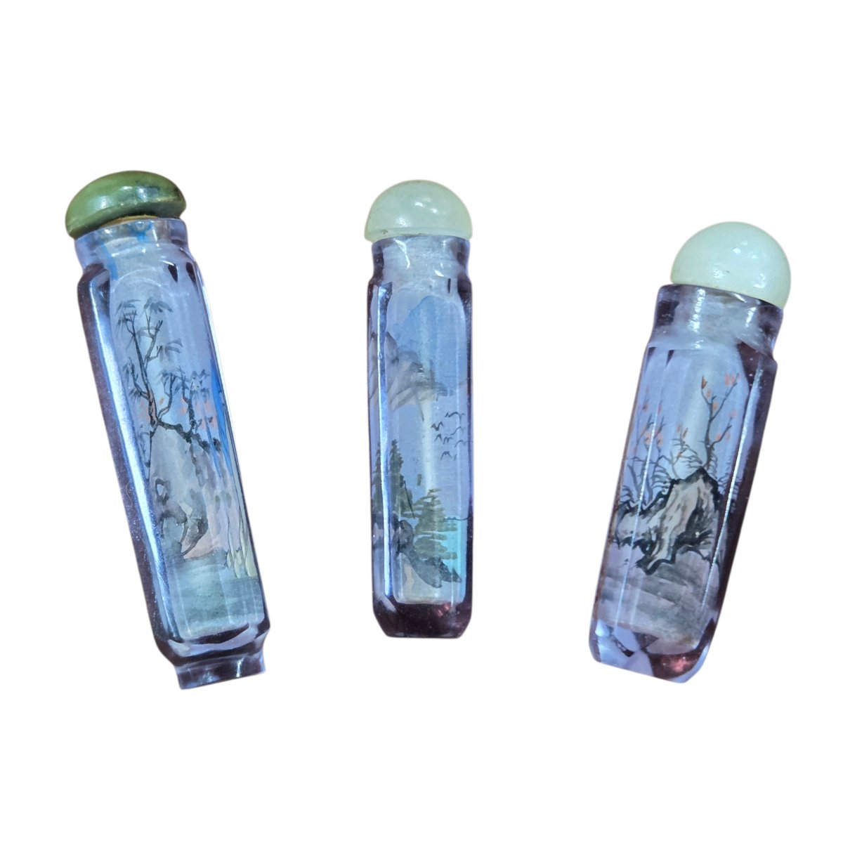 Set Of Three Chinese Cut-glass Snuffboxes With Painted Decoration – Early 20th Century-photo-3