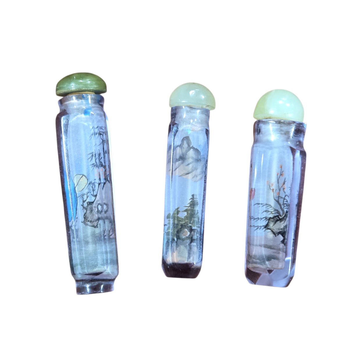 Set Of Three Chinese Cut-glass Snuffboxes With Painted Decoration – Early 20th Century-photo-4