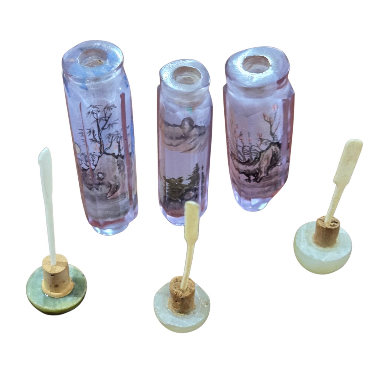 Set Of Three Chinese Cut-glass Snuffboxes With Painted Decoration – Early 20th Century-photo-2