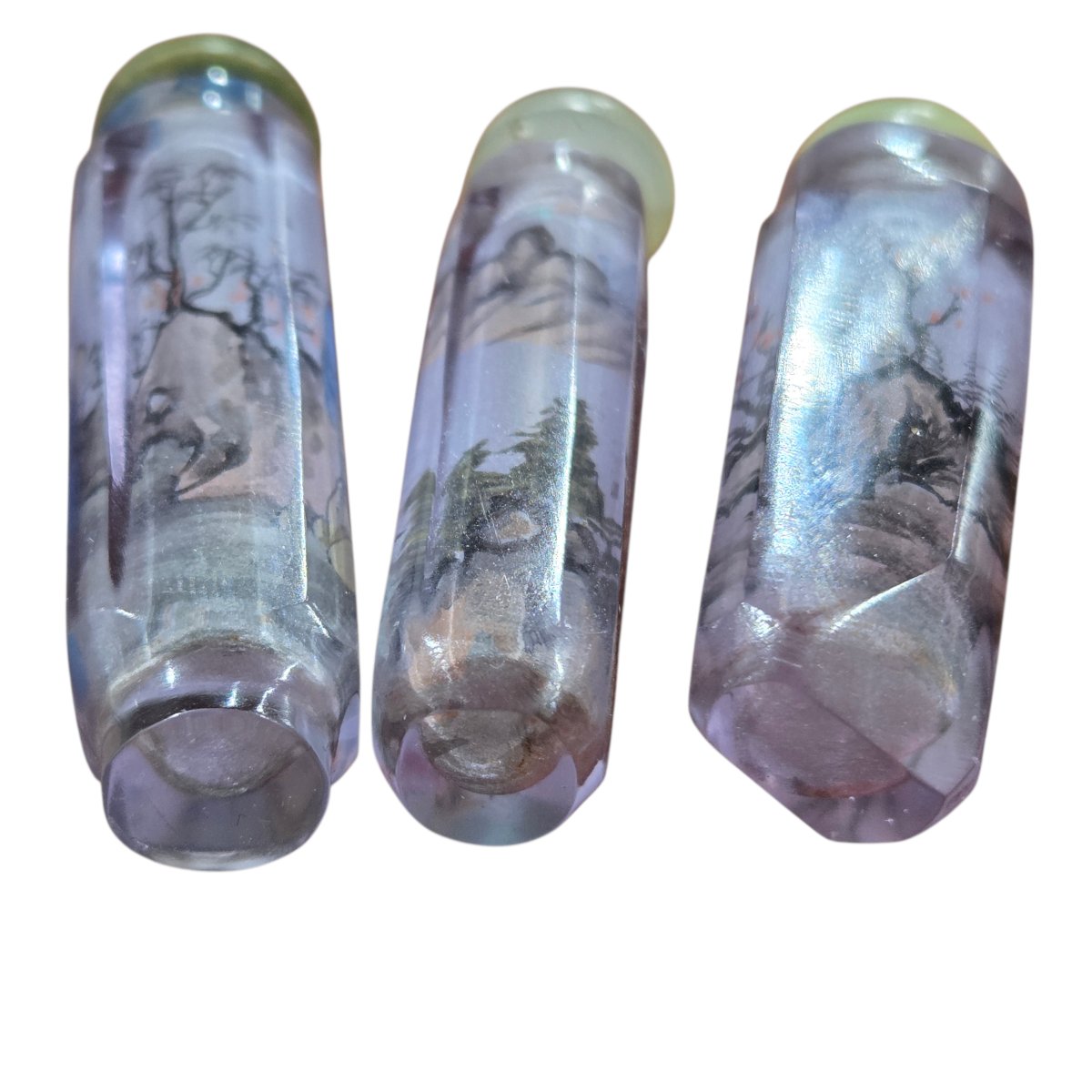 Set Of Three Chinese Cut-glass Snuffboxes With Painted Decoration – Early 20th Century-photo-3