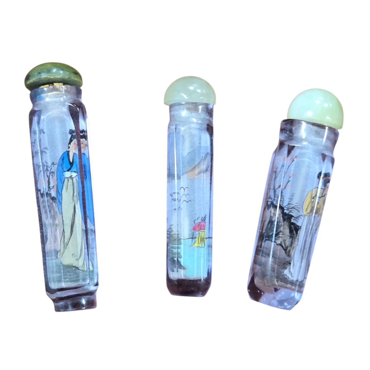 Set Of Three Chinese Cut-glass Snuffboxes With Painted Decoration – Early 20th Century