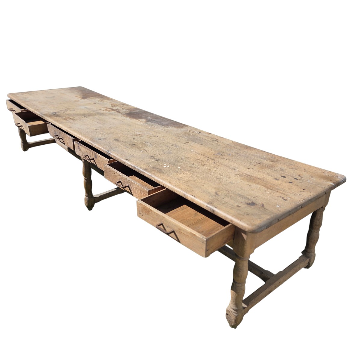 Large Antique Oak Draper's Table – Trade Table – 335 Cm-photo-2