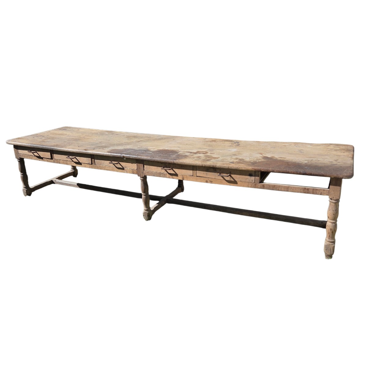 Large Antique Oak Draper's Table – Trade Table – 335 Cm-photo-3
