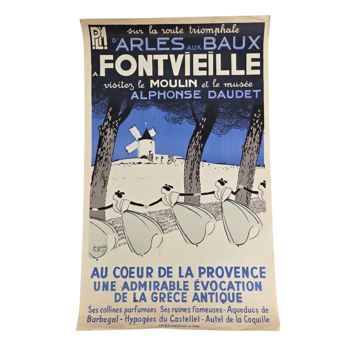 Affiche PLM Fontvieille – Alphonse Daudet – d’après Léo Lelée – tirage ancien – 99 x 61 cm