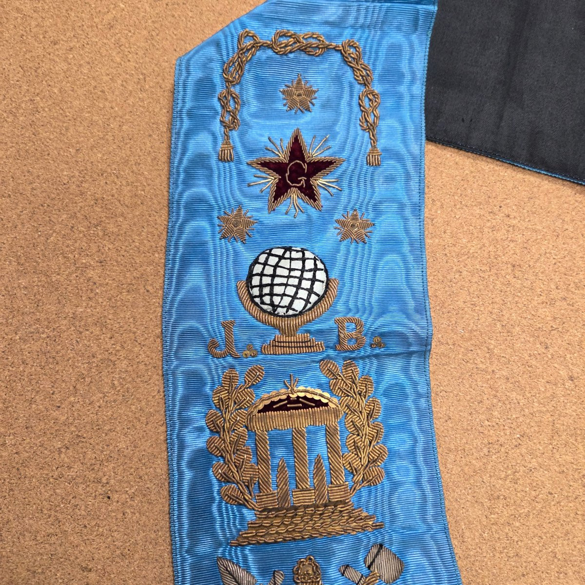 Antique Masonic Set, Embroidered Sash And Godf Documents, Floréal étampes-photo-3
