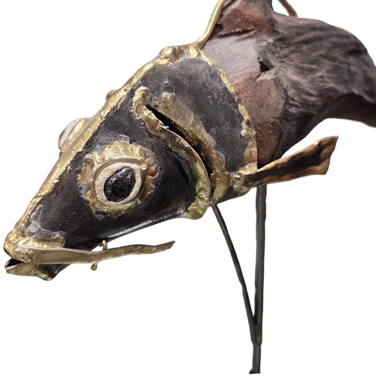 Louis De Verdal (b. 1948) Fish Sculpture In Wood And Metal-photo-4