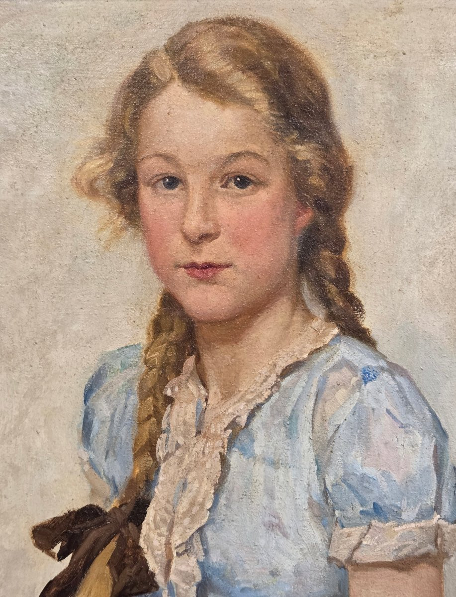 Harold Gresley (1892-1962) - Portrait Of Shirley Anne Greenwood, Oil On Canvas Dated 1946-photo-2