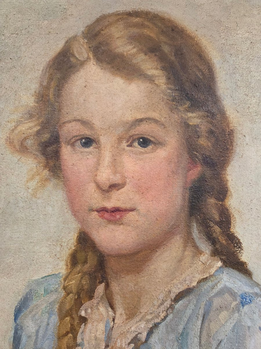 Harold Gresley (1892-1962) - Portrait Of Shirley Anne Greenwood, Oil On Canvas Dated 1946-photo-3