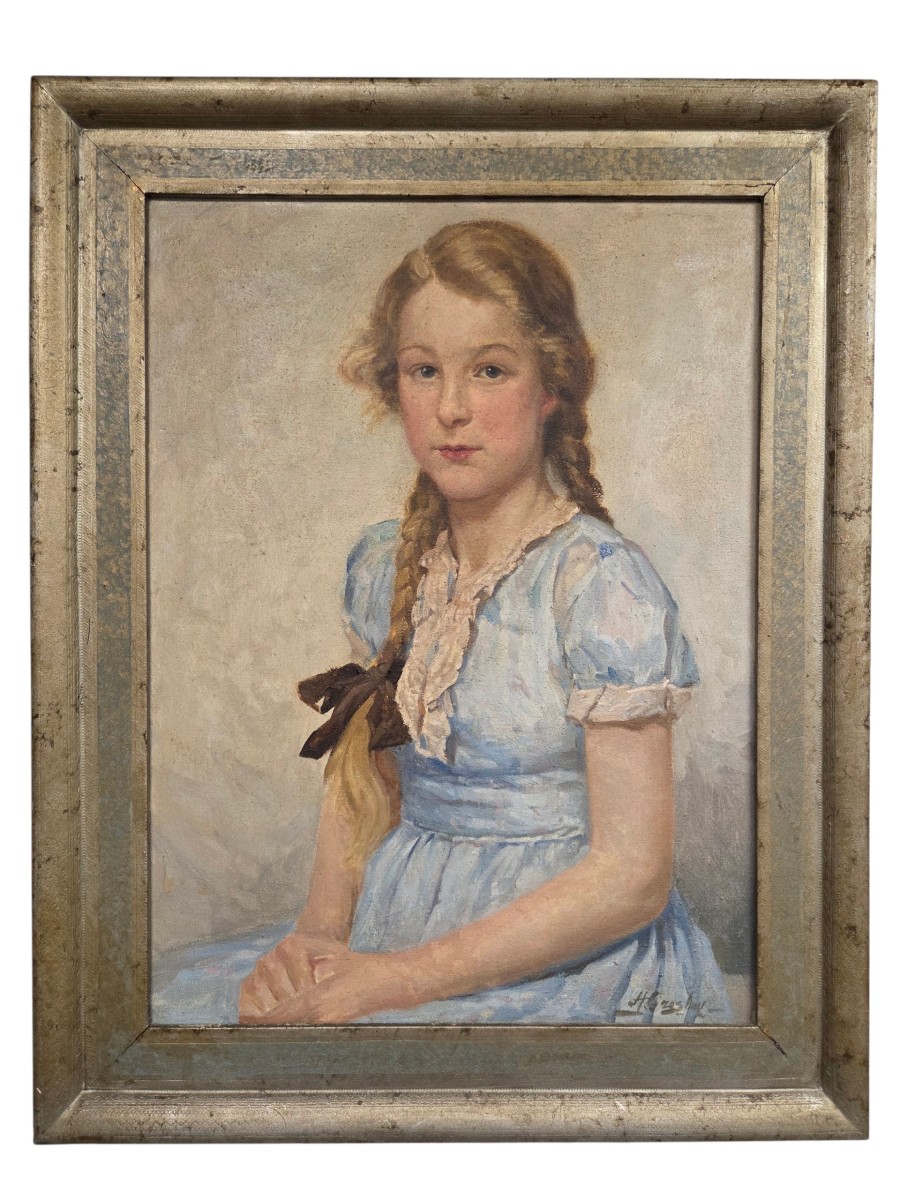 Harold Gresley (1892-1962) - Portrait Of Shirley Anne Greenwood, Oil On Canvas Dated 1946