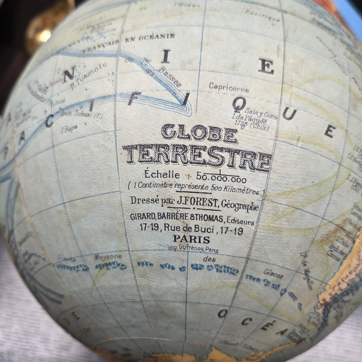 Globe terrestre scolaire ancien J. Forest – Girard, Barrère & Thomas, Paris, circa 1933-1935-photo-4
