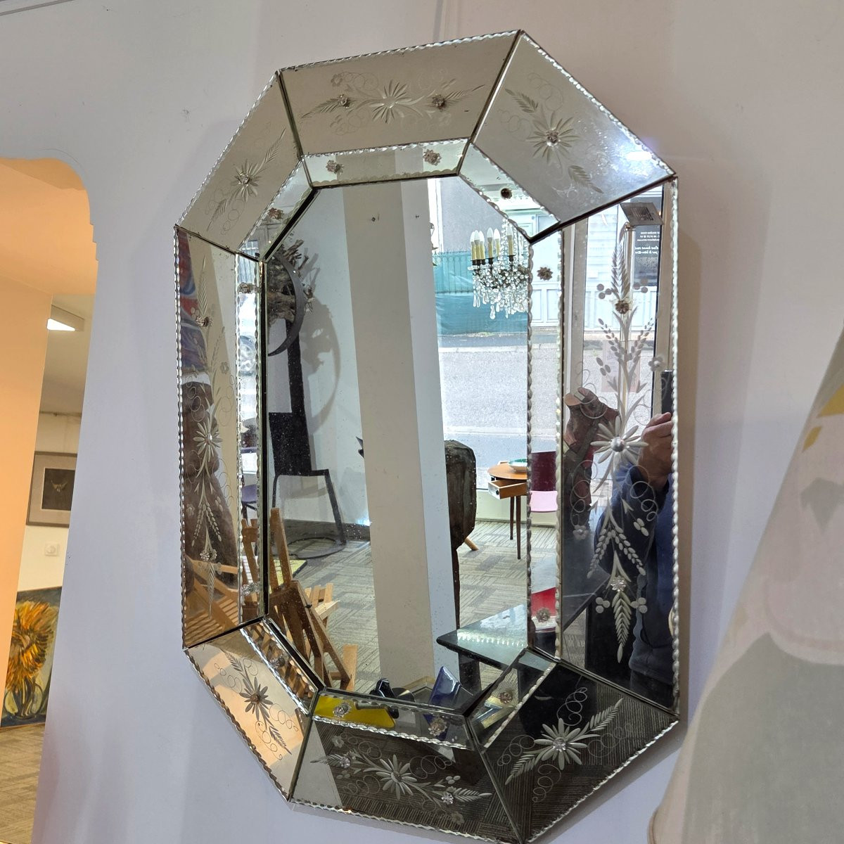 Octagonal Venetian Mirror, Italy, Circa 1950-photo-3