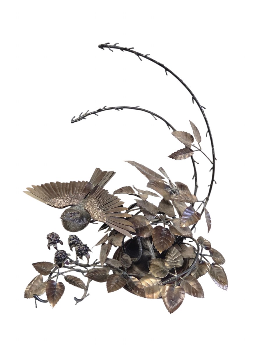Gordon Griffiths – Sculpture d’oiseau sur ronces en métal. 