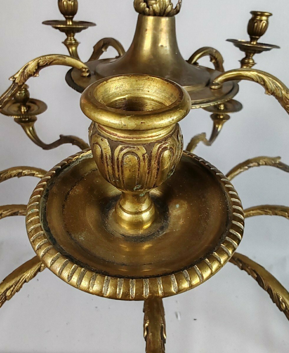 Lustre en bronze à quinze lumières, style Louis XVI, début du XXe siècle-photo-1