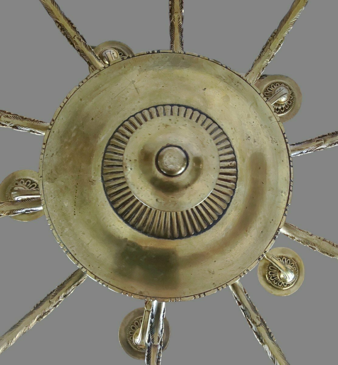 Lustre en bronze à quinze lumières, style Louis XVI, début du XXe siècle-photo-2