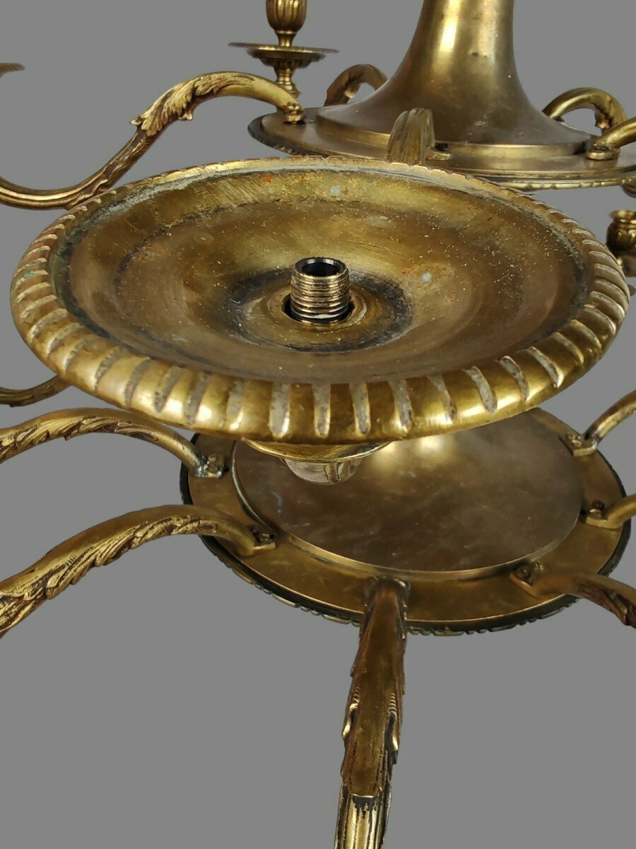 Lustre en bronze à quinze lumières, style Louis XVI, début du XXe siècle-photo-3