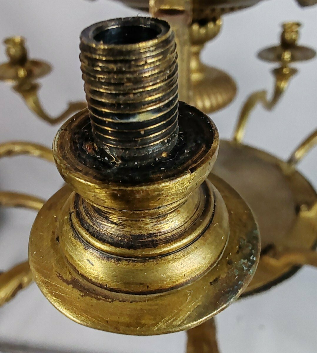 Lustre en bronze à quinze lumières, style Louis XVI, début du XXe siècle-photo-4