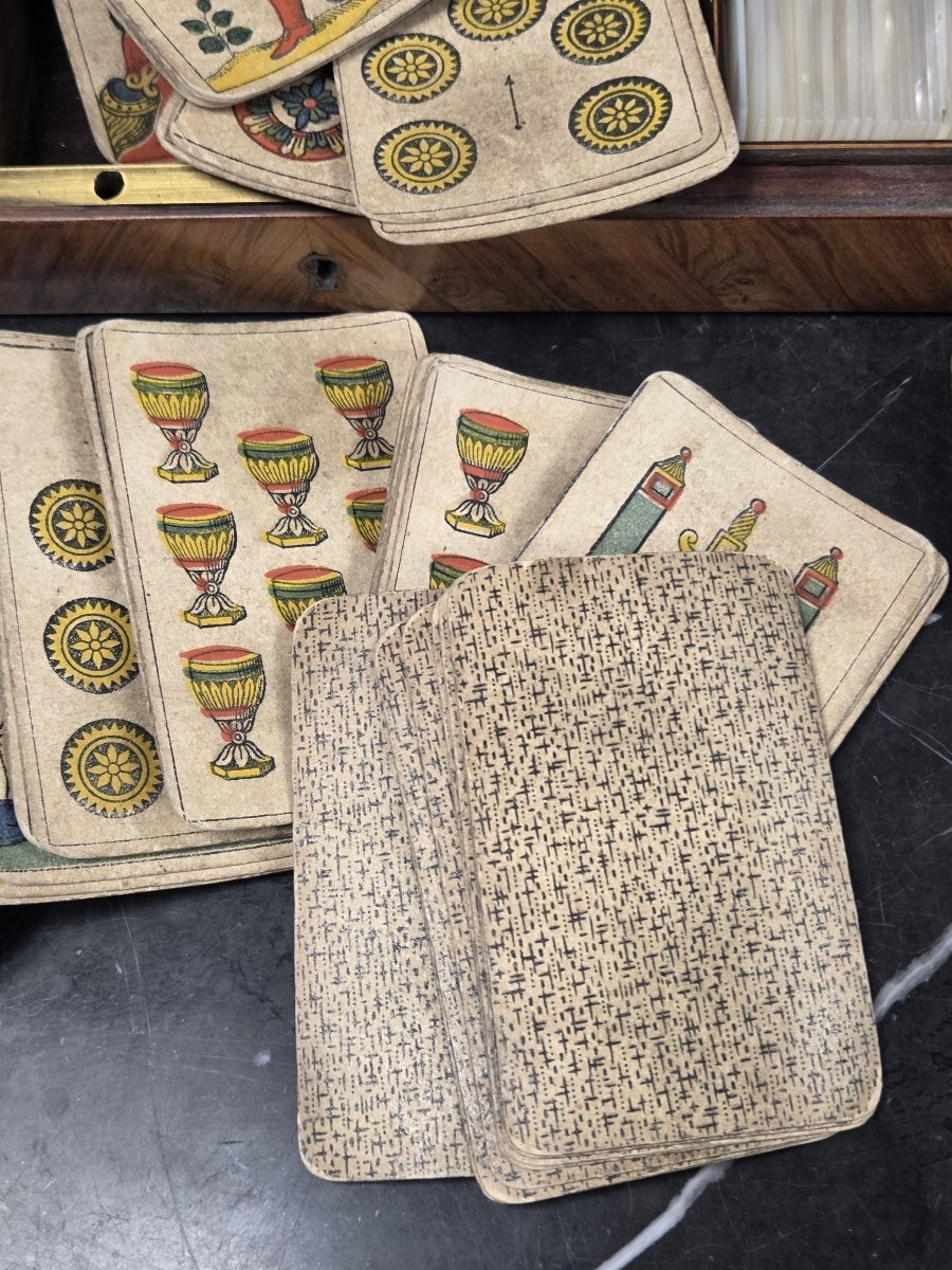 Coffret à jeux Napoléon III, jetons en nacre et jeu d'Aluette B.P. Grimaud-photo-2