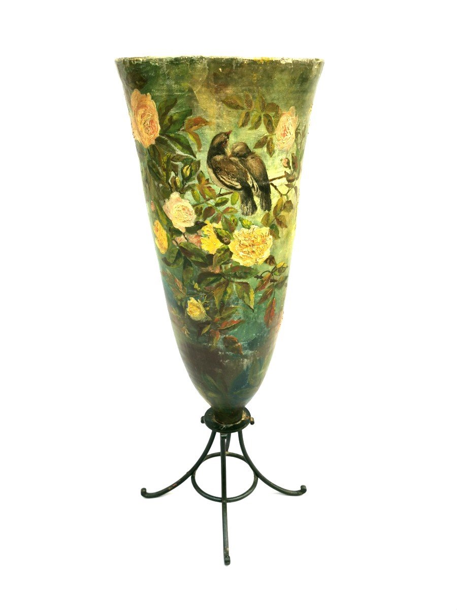 Grand Vase En Céramique XIXème Peint.  H 104 cm