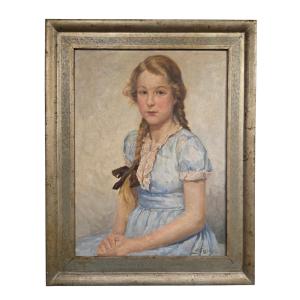 Harold Gresley (1892-1962) - Portrait Of Shirley Anne Greenwood, Oil On Canvas Dated 1946