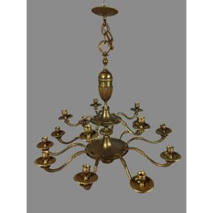 Fifteen-light Bronze Chandelier, Louis XVI Style, Early 20th Century
