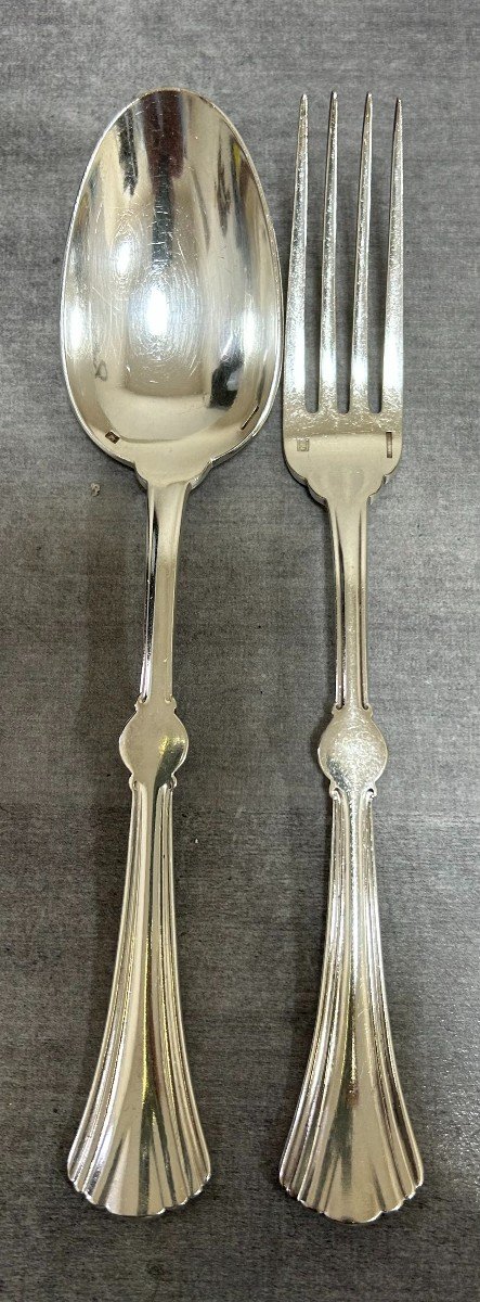12 Forks And 12 Soup Spoons Silver Metal Model Lotus Christofle-photo-2