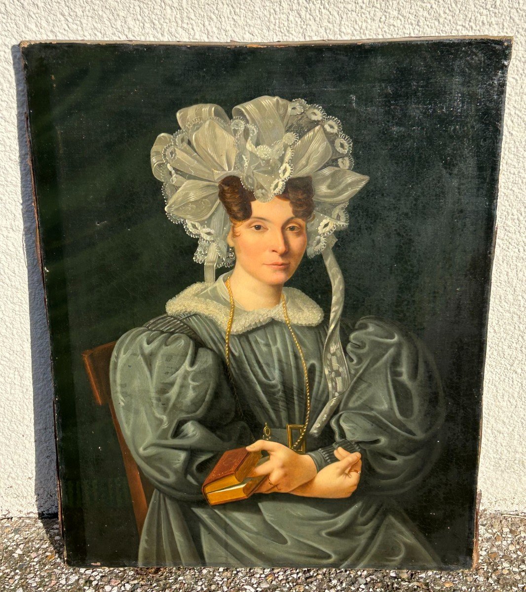 Portrait Of Woman With Headdress Louis-philippe Or Charles X Period Oil On Canvas From The 19th Century 