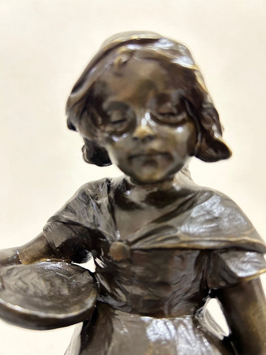 Young Girl And Her Goose In Bronze Signed Landuc Late 19th Century-photo-2