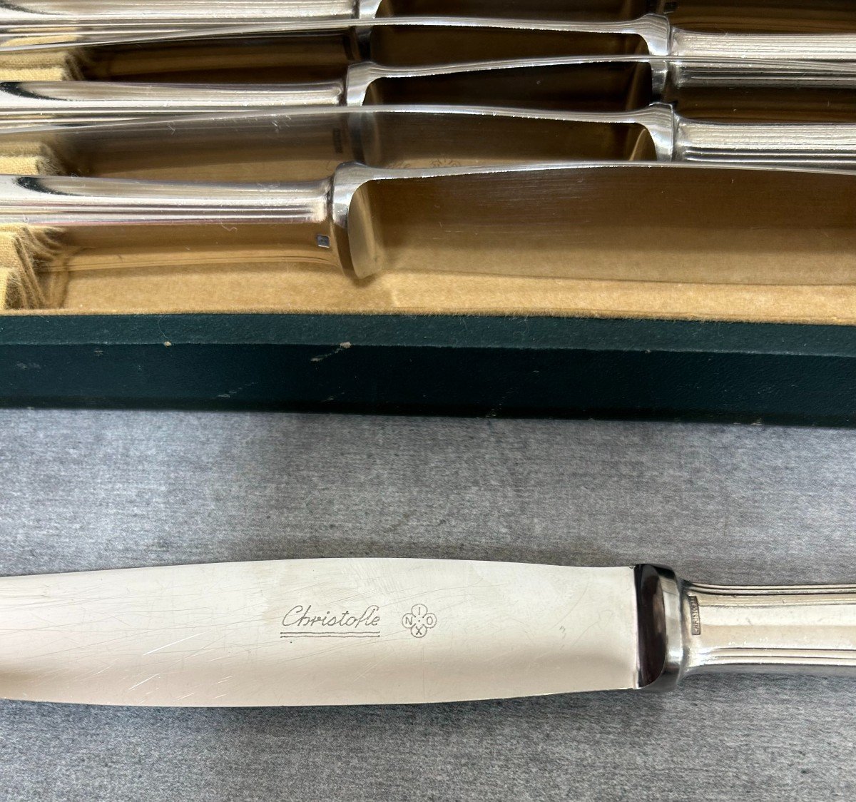 Coffret Douze Couteaux Métal Argenté Christofle Modèle América-photo-3