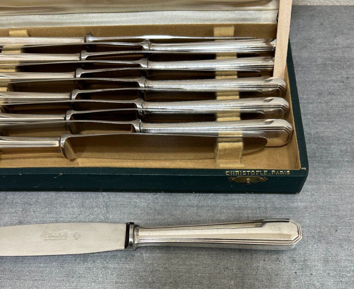 Coffret Douze Couteaux Métal Argenté Christofle Modèle América-photo-4