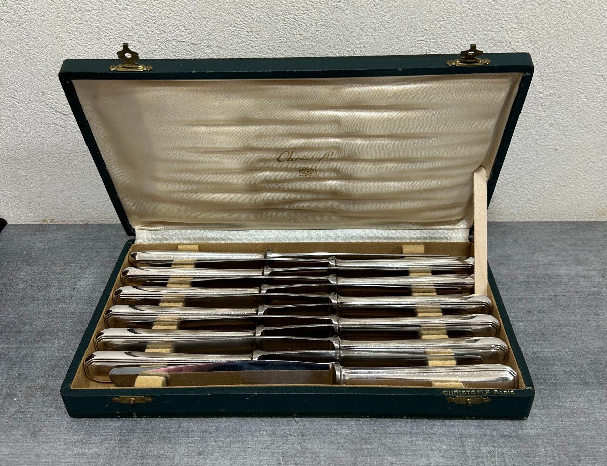 Coffret Douze Couteaux Métal Argenté Christofle Modèle América