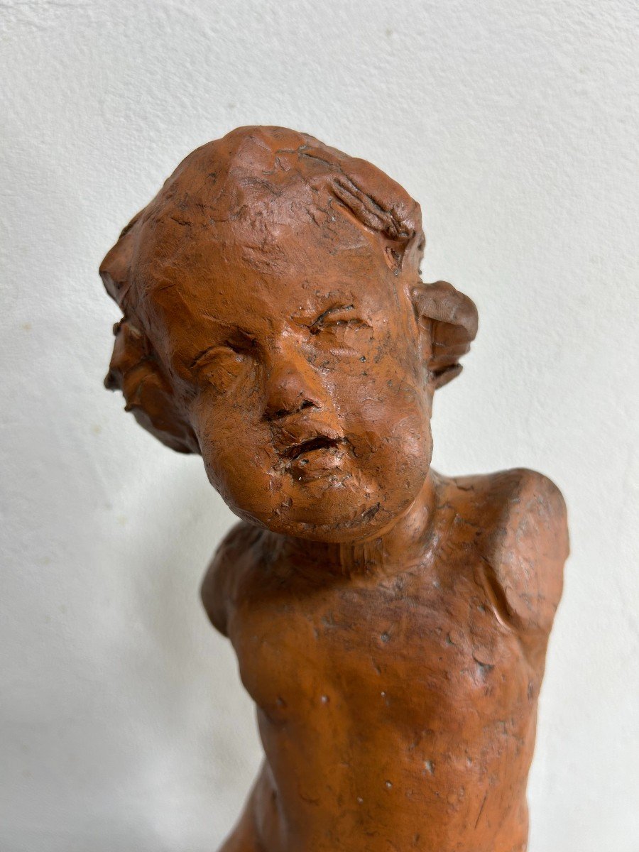 Sculpture En Terre Cuite Putti (angelot) XIX ème Siècle-photo-2