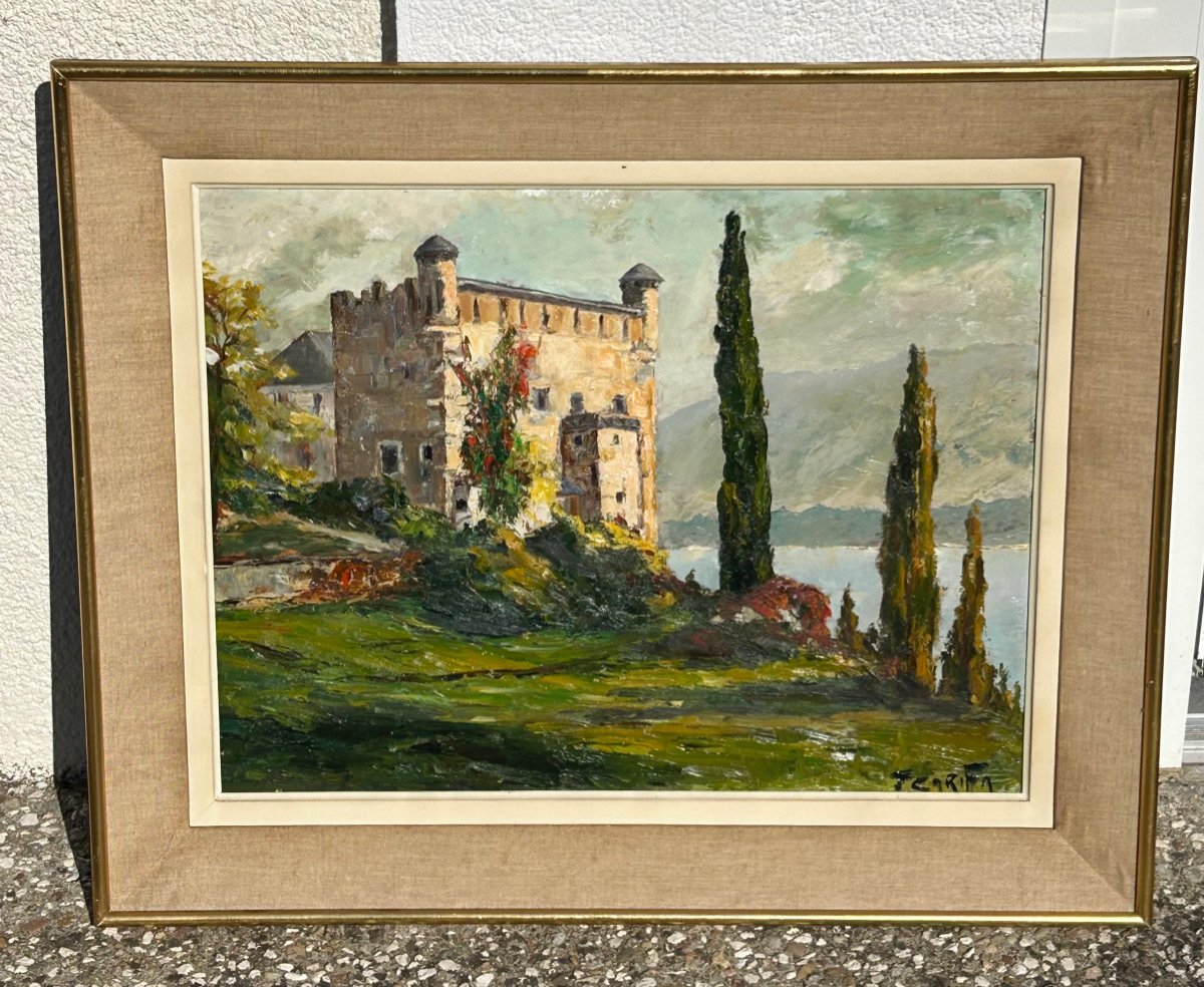 Francis Cariffa 1890-1975 The Château De Bourdeau, On The Banks Of The Bourget River