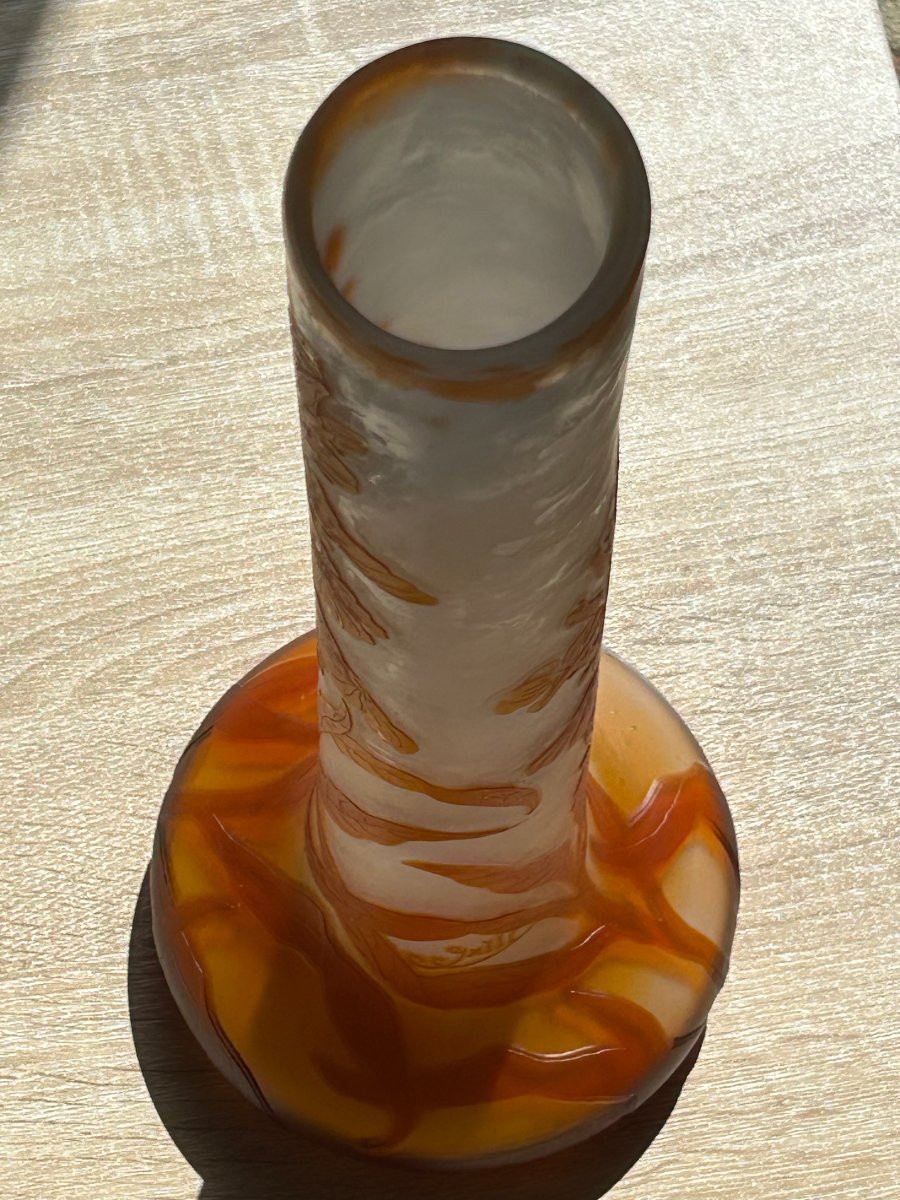 Vase Emile Gallé 45 Cm Décor De Fleurs Aux Couleur Orange Et Verre Laiteux-photo-1