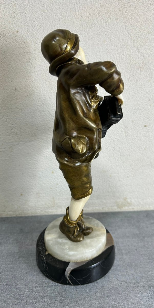 Demetre Chiparus (1886-1947) sculpture chryséléphantine en bronze, petit joueur d'accordéon-photo-2