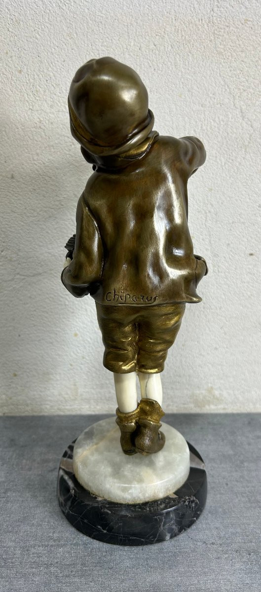Demetre Chiparus (1886-1947) sculpture chryséléphantine en bronze, petit joueur d'accordéon-photo-3