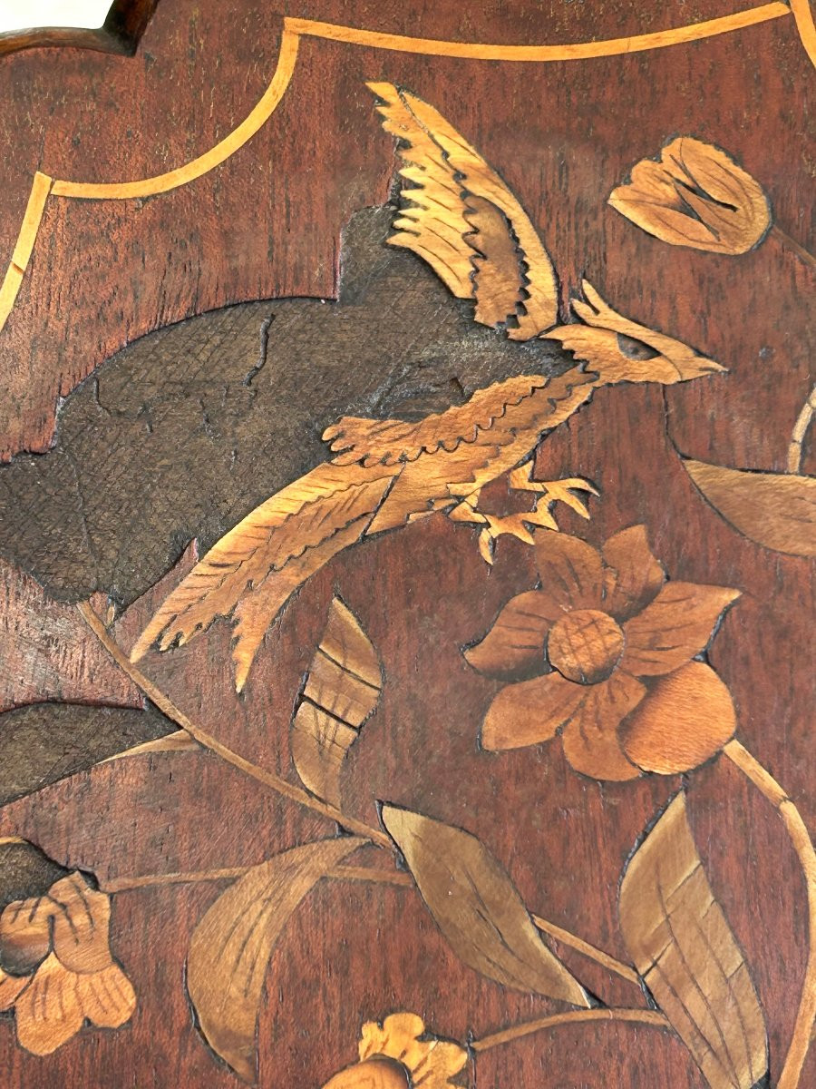 Torch-holder Side Table (pedestal Table) In Marquetry From The 18th Century, Dutch Work-photo-3