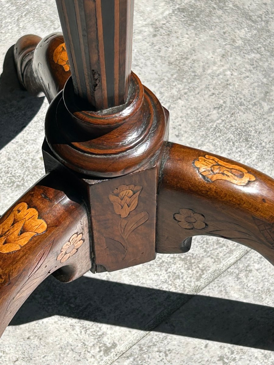 Torch-holder Side Table (pedestal Table) In Marquetry From The 18th Century, Dutch Work-photo-6