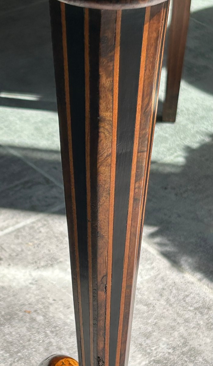 Torch-holder Side Table (pedestal Table) In Marquetry From The 18th Century, Dutch Work-photo-7
