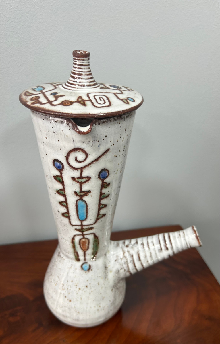 Vallauris Ceramic Lidded Pitcher Circa 1960 Jean Rivier 1915-2017