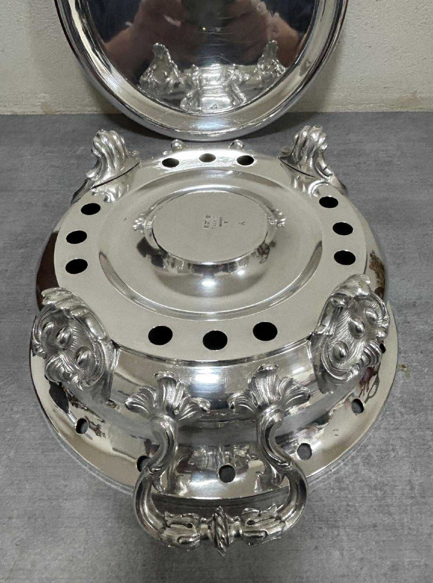 Ancien Chauffe plat en métal argenté signé Christofle-photo-4