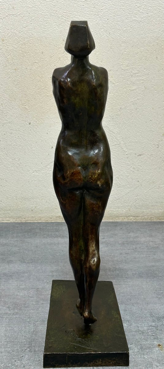 Bronze art déco années 30 Fernand Larapidie Femme les bras croisés sur sa poitrine-photo-3