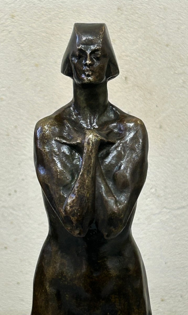 Bronze art déco années 30 Fernand Larapidie Femme les bras croisés sur sa poitrine-photo-4