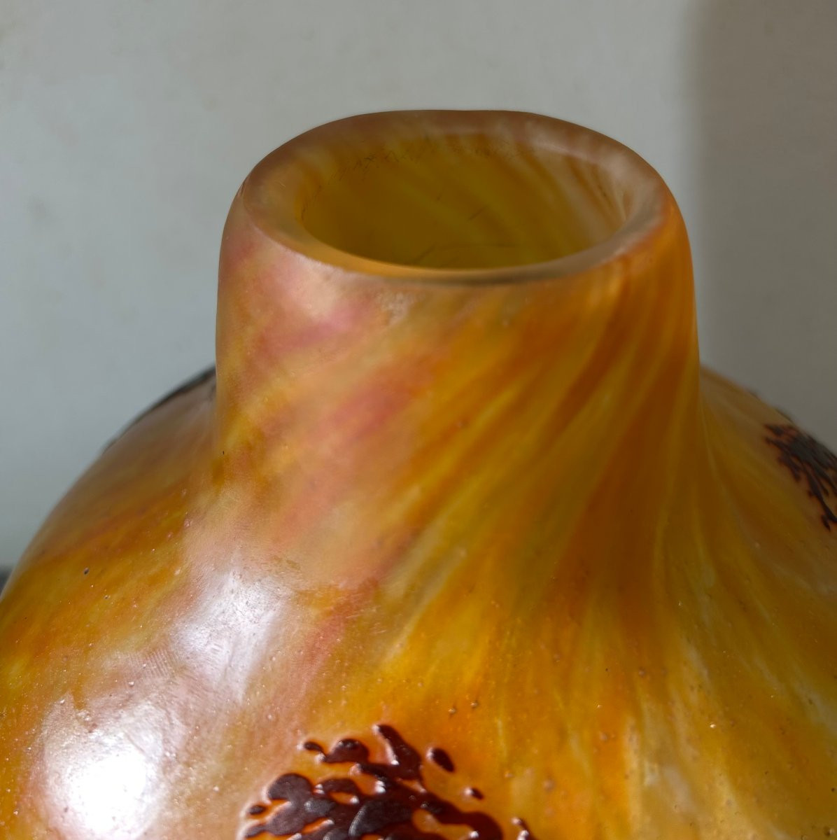 Daum Nancy Vase, France, Art Nouveau, Acid-etched Glass Paste, Lakeside Landscape Decoration-photo-3