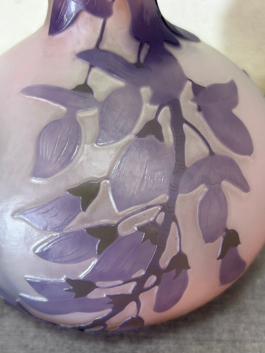 Vase soliflore d'Emile Gallé dégagé à l'acide décor branche de glycine-photo-2